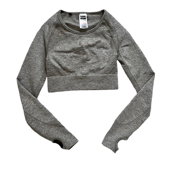 LAST CALL SALE! Gymshark Seamless Cropped Long Sleeve Top Marled Tan Athletic XS - Picture 2 of 8